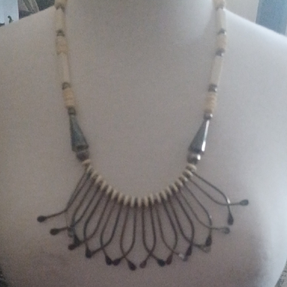 Elegant Beaded Necklace with Black and Cream Accents